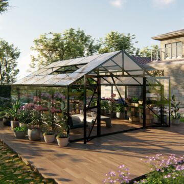 Gardenmeister Royal Garden 300 chambre de jardin verre de sécurité 4mm & polycarbonate 10mm combiné noir GM805870